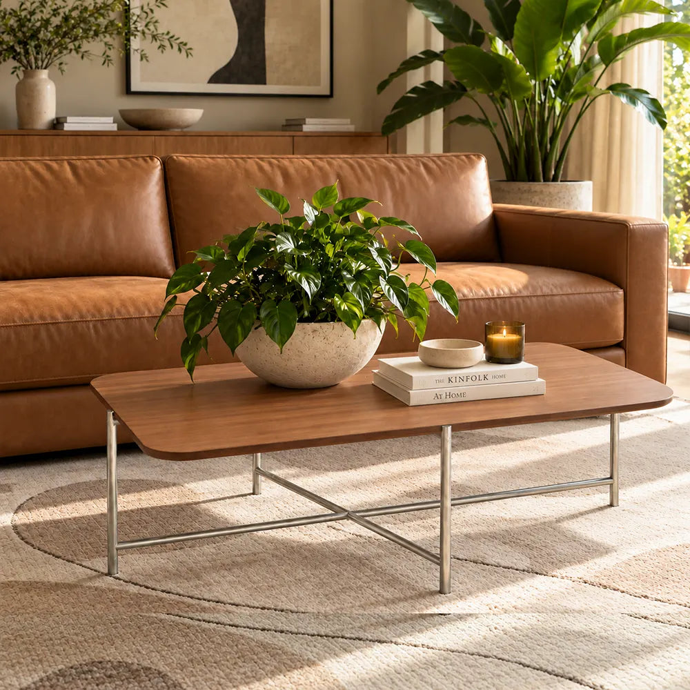 Mesa de Centro com pés em Metal Biophilia 90 cm - Mel c/ Champanhe