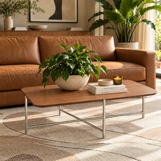Mesa de Centro com pés em Metal Biophilia 90 cm - Mel c/ Champanhe