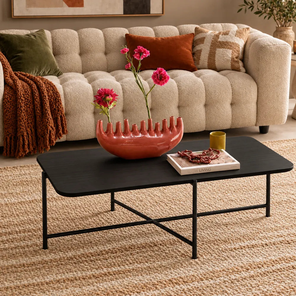 Mesa de Centro Retangular com pés em Metal Biophilia 93 cm - Preto