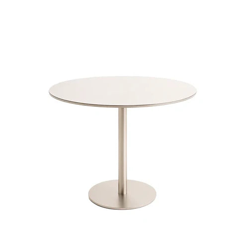 Conjunto de Jantar Mesa Redonda com Vidro Cloe 4 Cadeiras Abany Off White Fosco c/ Linho Mescla Cru