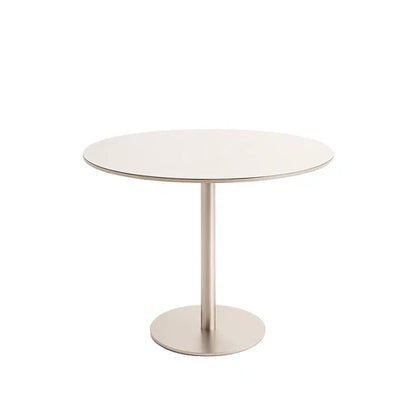 Conjunto de Jantar Mesa Redonda com Vidro Cloe 4 Cadeiras Abany Off White Fosco c/ Linho Mescla Cru