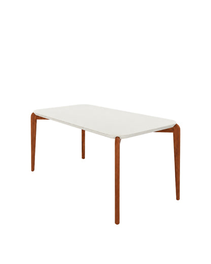 Mesa de Jantar Retangular c/ Vidro para 6 Lugares Donatella 180 cm - Off White Fosco c/ Natural