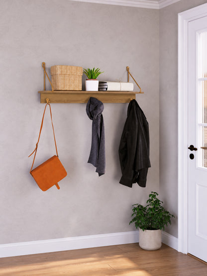 Prateleira Decorativa Multiuso com Ganchos Dunna 90 cm - Mel c/ Dourado