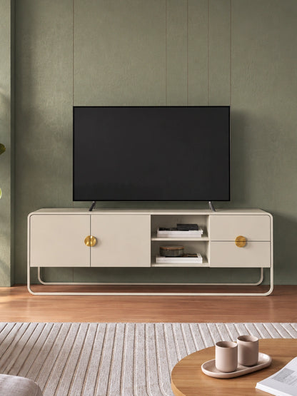 Rack Orgânico 2 Portas 2 Gavetas com Pés em Aço Dunna 180 cm - Off-White Fosco