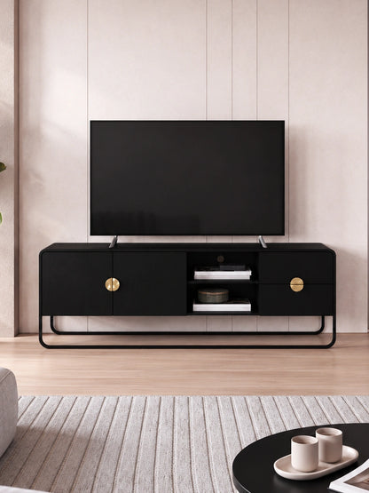 Rack Orgânico 2 Portas 2 Gavetas com Pés em Aço Dunna 180 cm - Preto Fosco