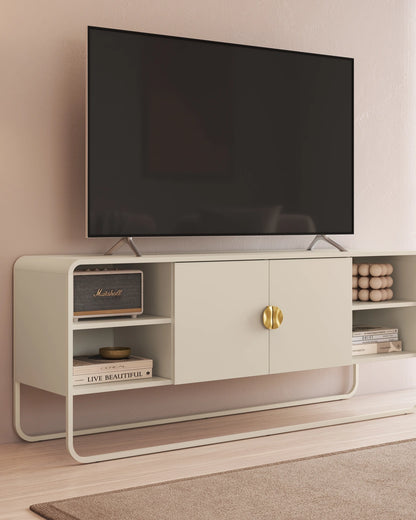 Rack Orgânico 2 Portas com Pés em Aço Dunna 150 cm - Off-White Fosco