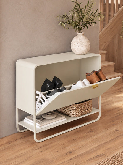 Sapateira Orgânica 1 Porta com Pés em Aço Dunna 93 cm - Off-White Fosco