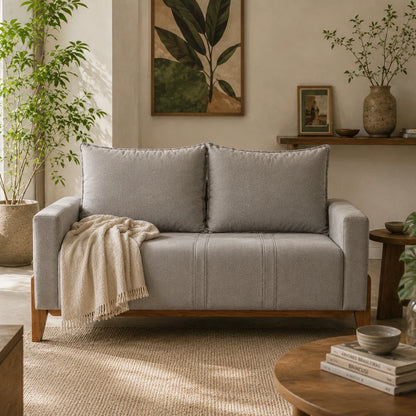 Sofá 2 Lugares Elio 148 cm - Linho Cinza c/ Mel