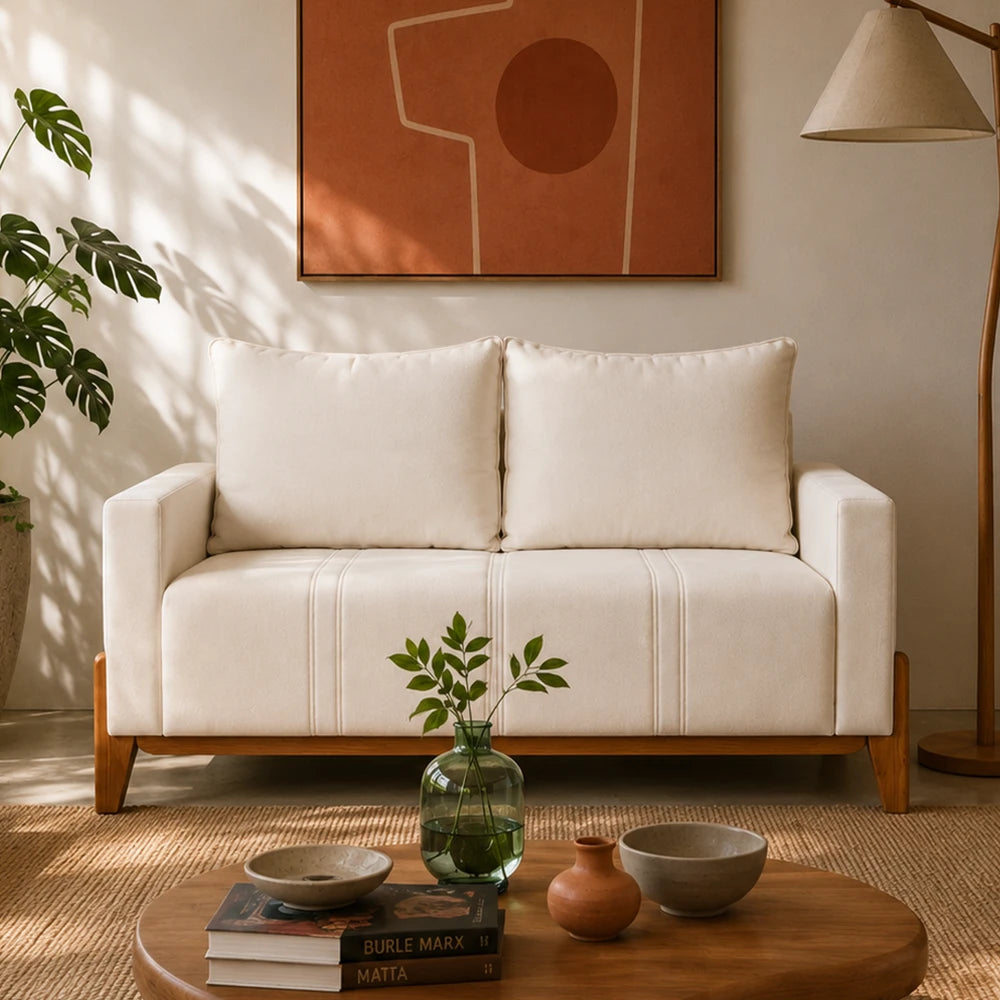 Sofá 2 Lugares Elio 148 cm - Linho Off White c/ Mel