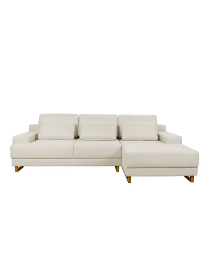 Sofá 3 Lugares com Chaise Lado Direito Mônaco 240 cm - Linho Texturizado Bege c/ Natural