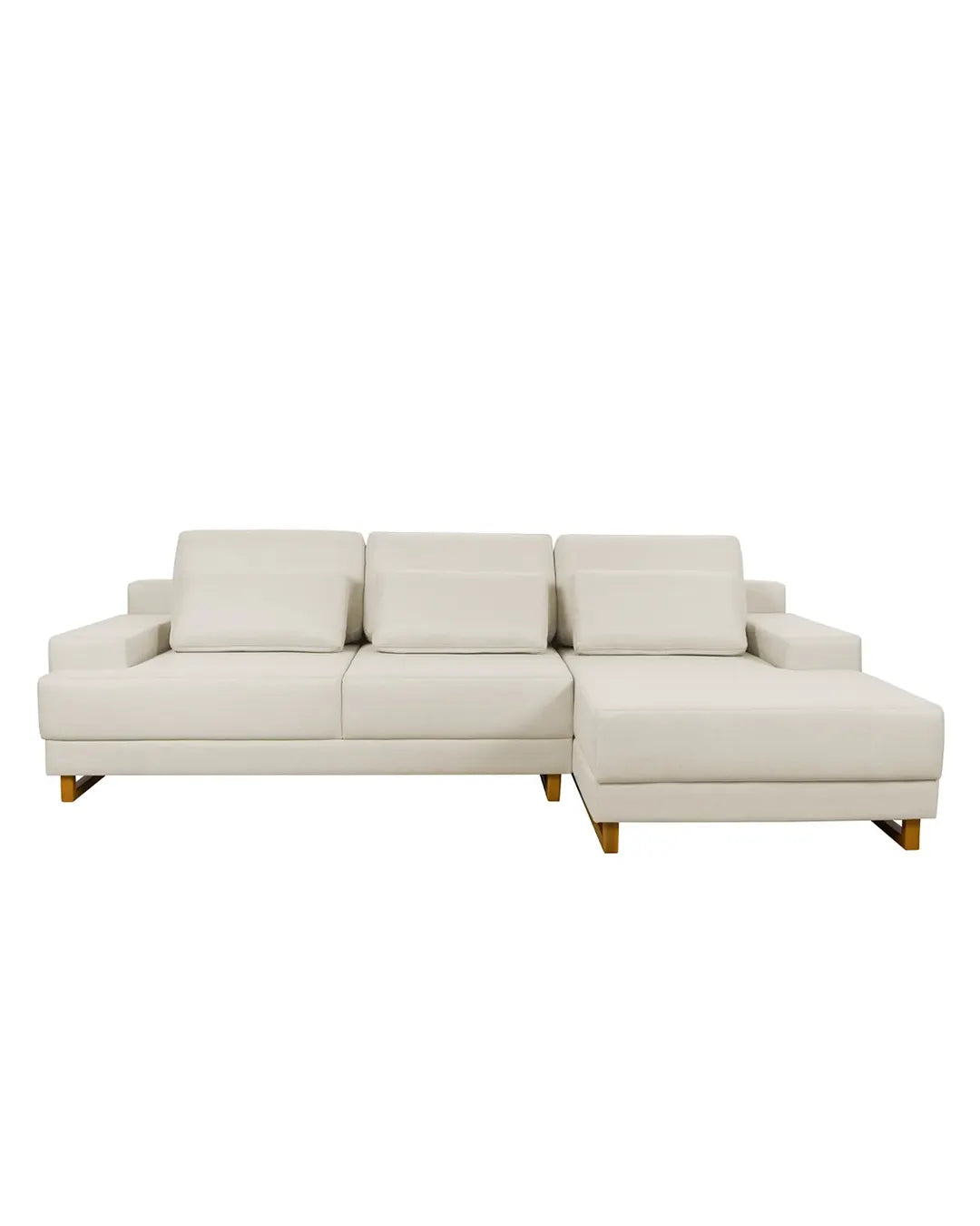 Sofá 3 Lugares com Chaise Lado Direito Mônaco 270 cm - Linho Texturizado Bege c/ Natural
