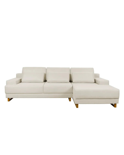 Sofá 3 Lugares com Chaise Lado Direito Mônaco 270 cm - Linho Texturizado Bege c/ Natural