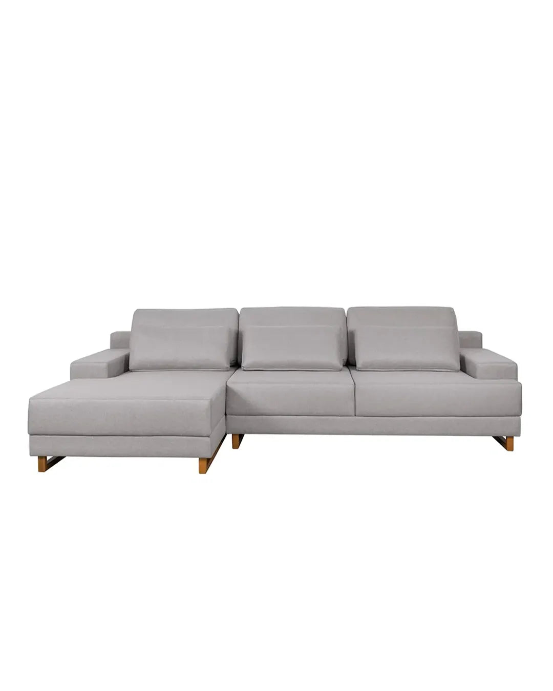 Sofá 3 Lugares com Chaise Lado Esquerdo Mônaco 240 cm - Linho Texturizado Cinza c/ Natural