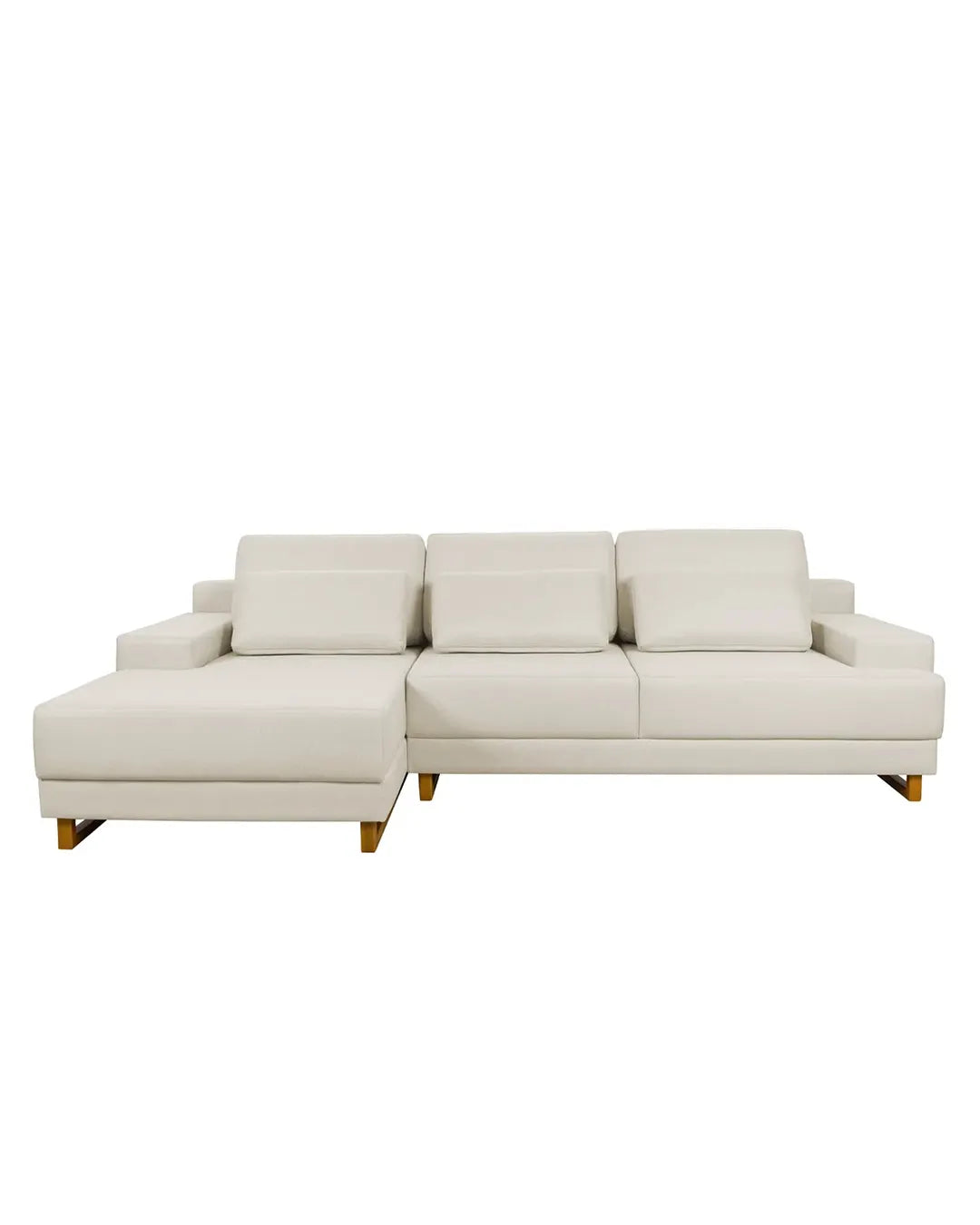 Sofá 3 Lugares com Chaise Lado Esquerdo Mônaco 270 cm - Linho Texturizado Bege c/ Natural