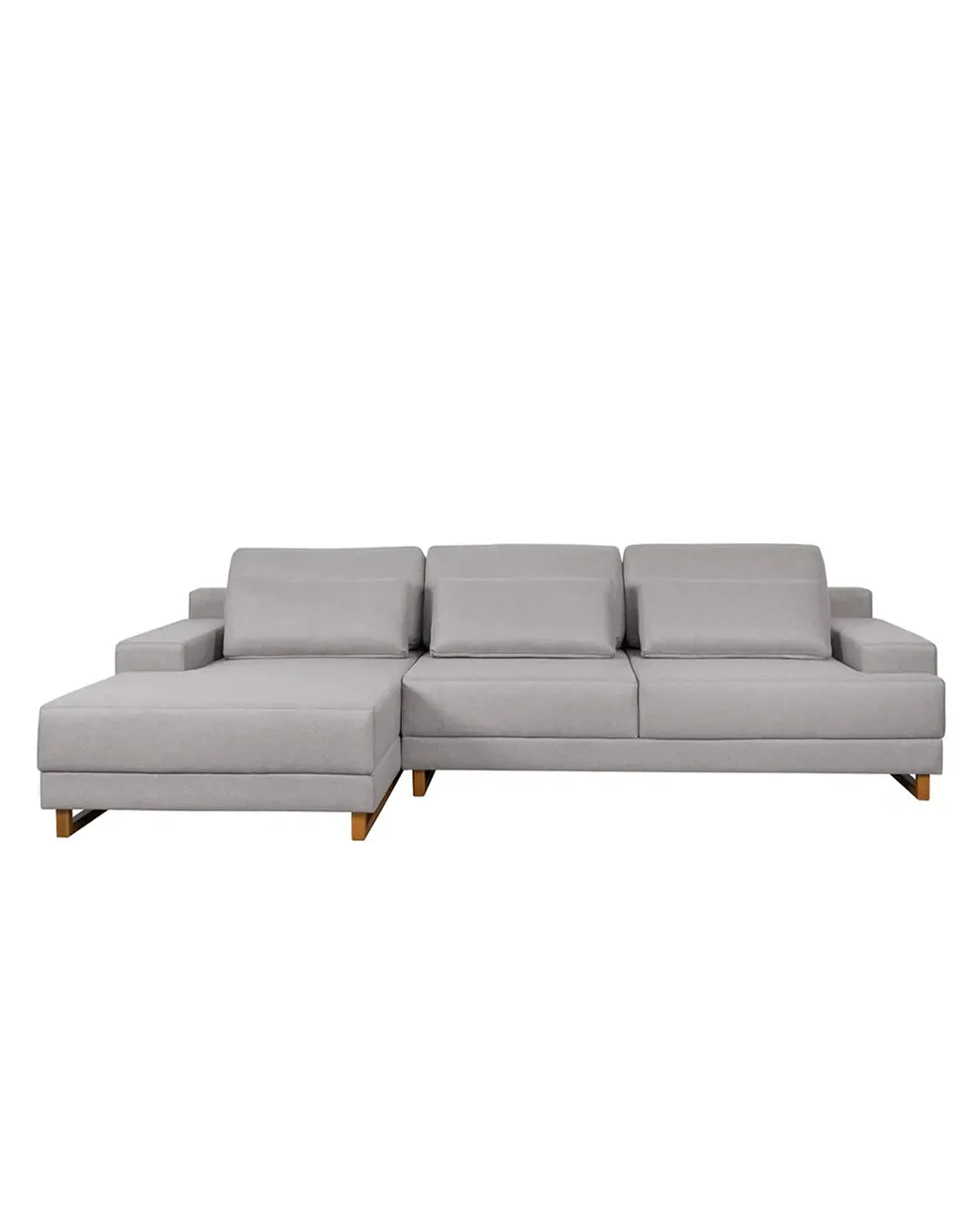 Sofá 3 Lugares com Chaise Lado Esquerdo Mônaco 270 cm - Linho Texturizado Cinza c/ Natural