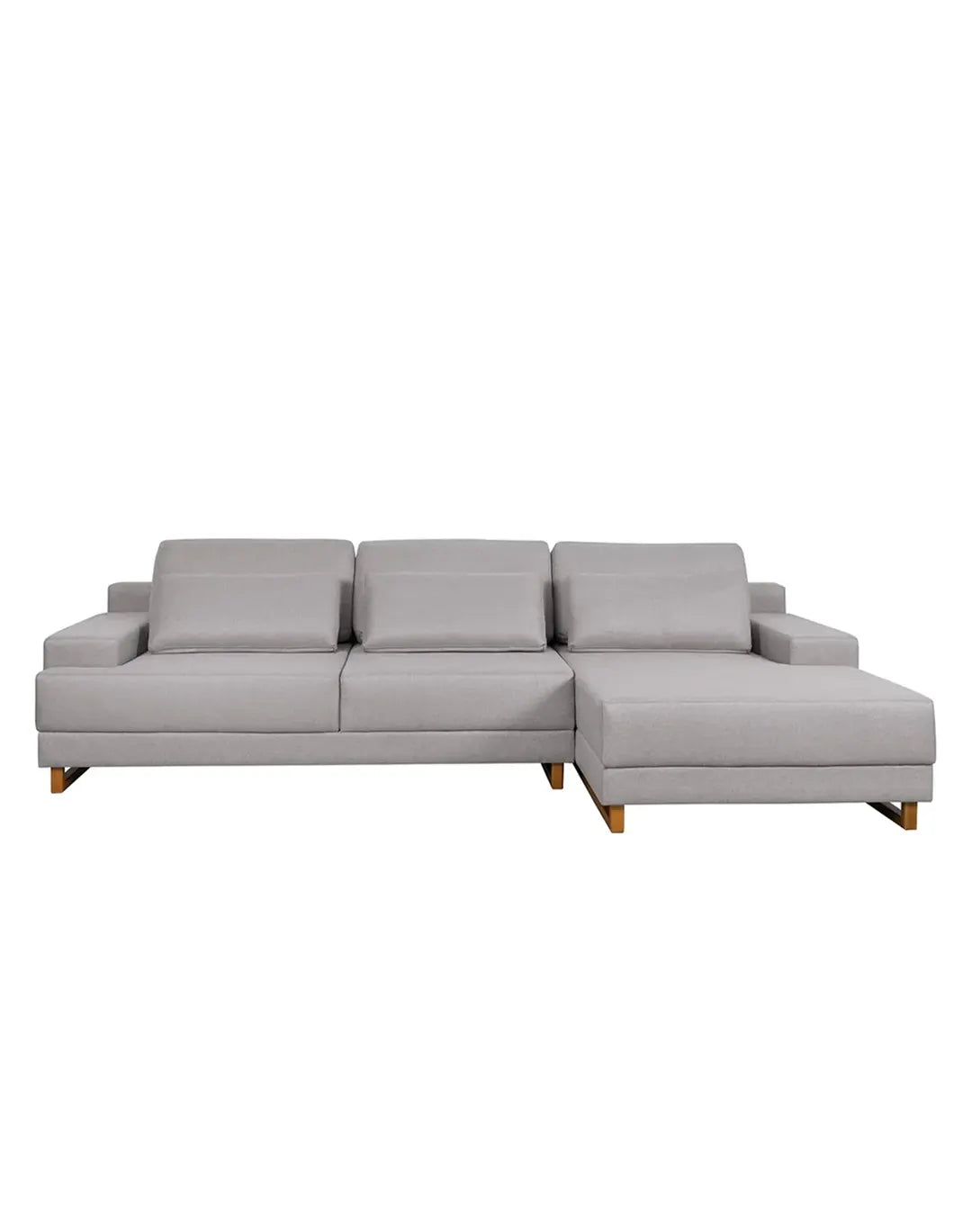 Sofá 3 Lugares com Chaise Lado Direito Mônaco 270 cm - Linho Texturizado Cinza c/ Natural