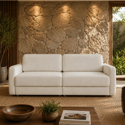 Sofá Cama Retrátil e Reclinável 3 Lugares Hudson 210 cm - Linho Texturizado Bege