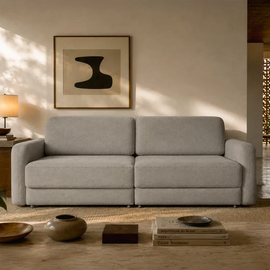 Sofá Cama Retrátil e Reclinável 4 Lugares Hudson 270 cm - Linho Texturizado Cinza