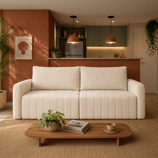 Sofá Retrátil 2 Lugares Nápole 170 cm - Linho Texturizado Bege
