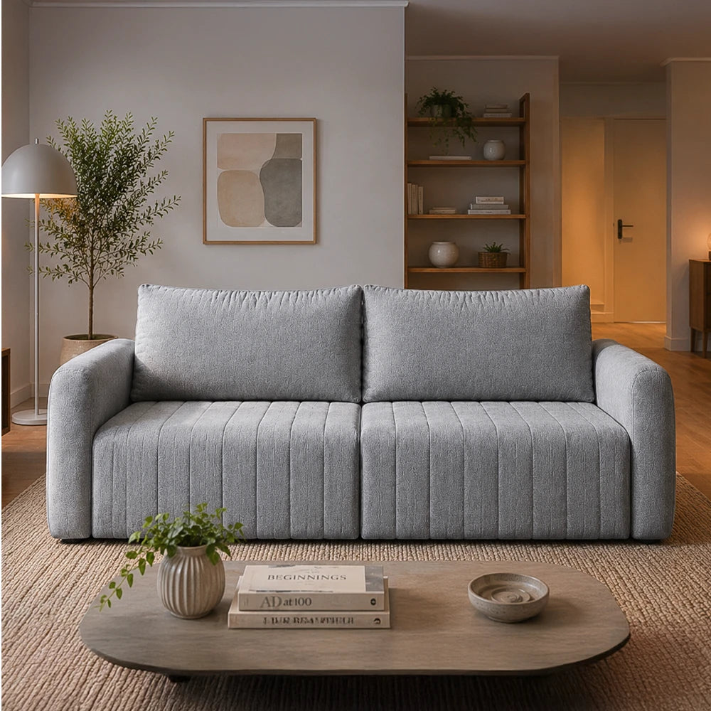 Sofá Retrátil 2 Lugares Nápole 170 cm - Linho Texturizado Cinza