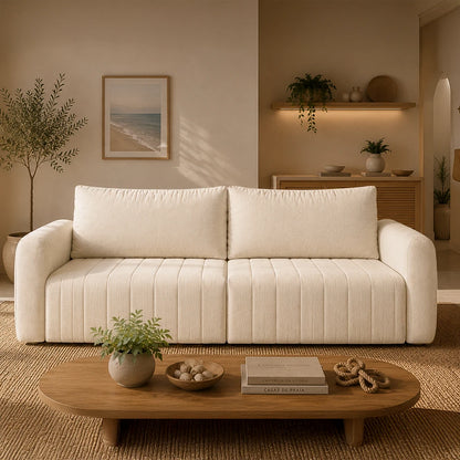 Sofá Retrátil 4 Lugares Nápole 230 cm - Linho Texturizado Bege