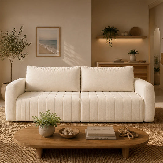 Sofá Retrátil 4 Lugares Nápole 230 cm - Linho Texturizado Bege