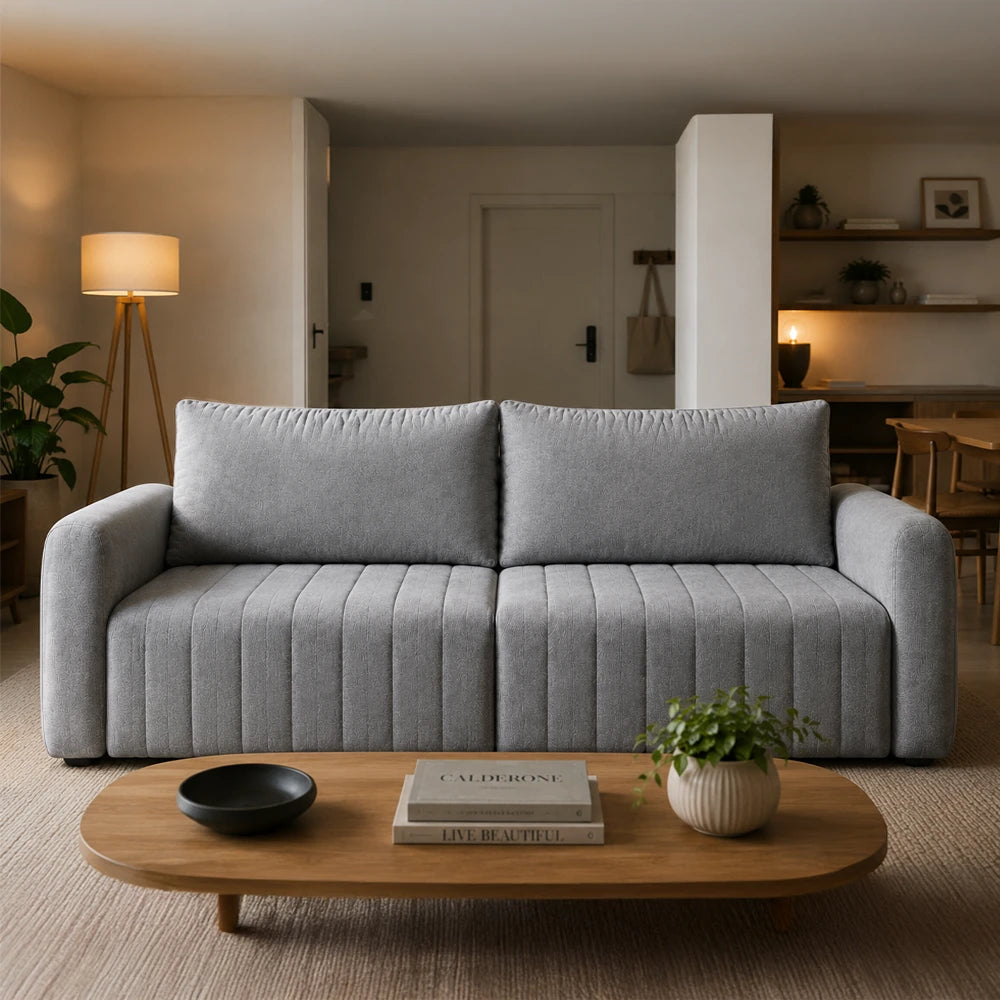 Sofá Retrátil 4 Lugares Nápole 230 cm - Linho Texturizado Cinza