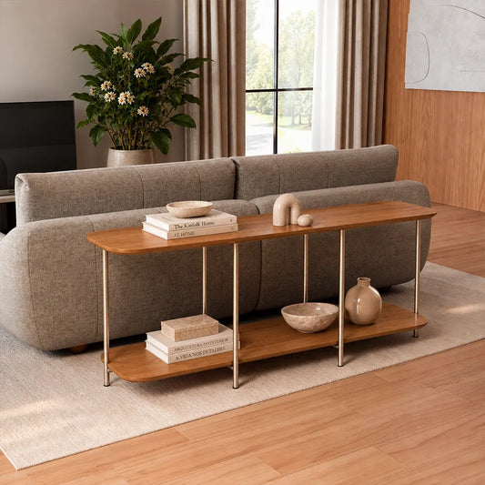 Sofá Table com pés em Metal Biophilia 100 cm - Mel c/ Champanhe