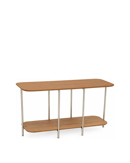 Sofá Table com Tampo em Lâmina de Madeira e pés em Metal Biophilia 100 cm - Mel c/ Champanhe