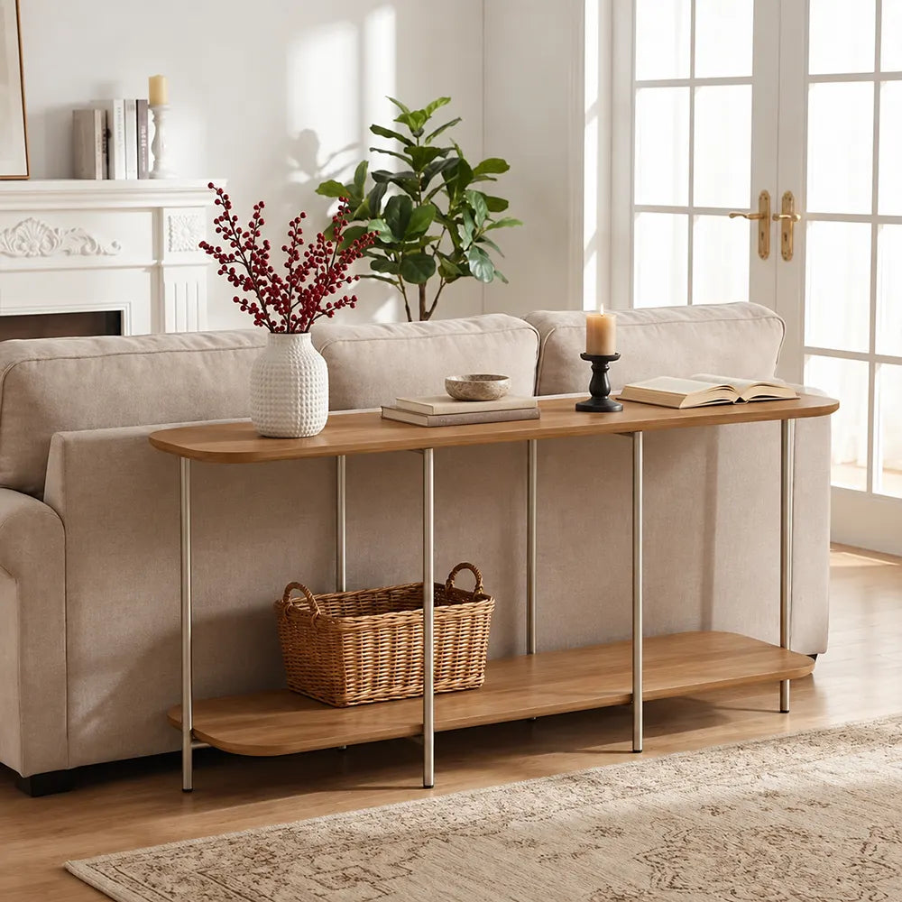 Sofá Table com pés em Metal Biophilia 120 cm - Mel c/ Champanhe