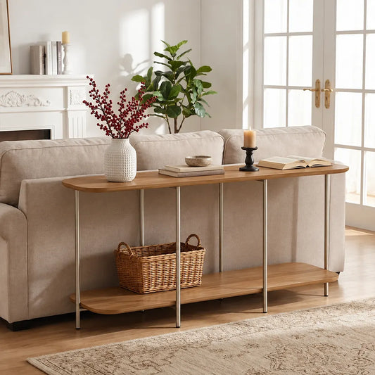Sofá Table com pés em Metal Biophilia 120 cm - Mel c/ Champanhe