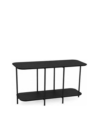 Sofá Table com Tampo em Lâmina de Madeira e pés em Metal Biophilia 120 cm - Preto