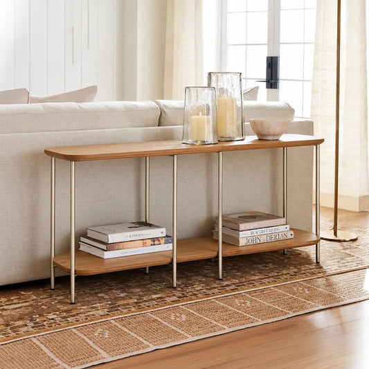 Sofá Table com pés em Metal Biophilia 140 cm - Mel c/ Champanhe