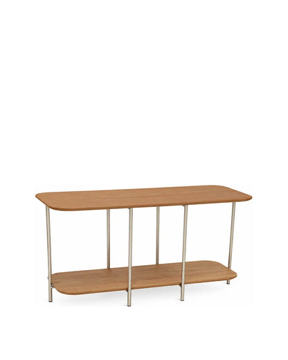 Sofá Table com Tampo em Lâmina de Madeira e pés em Metal Biophilia 140 cm - Mel c/ Champanhe