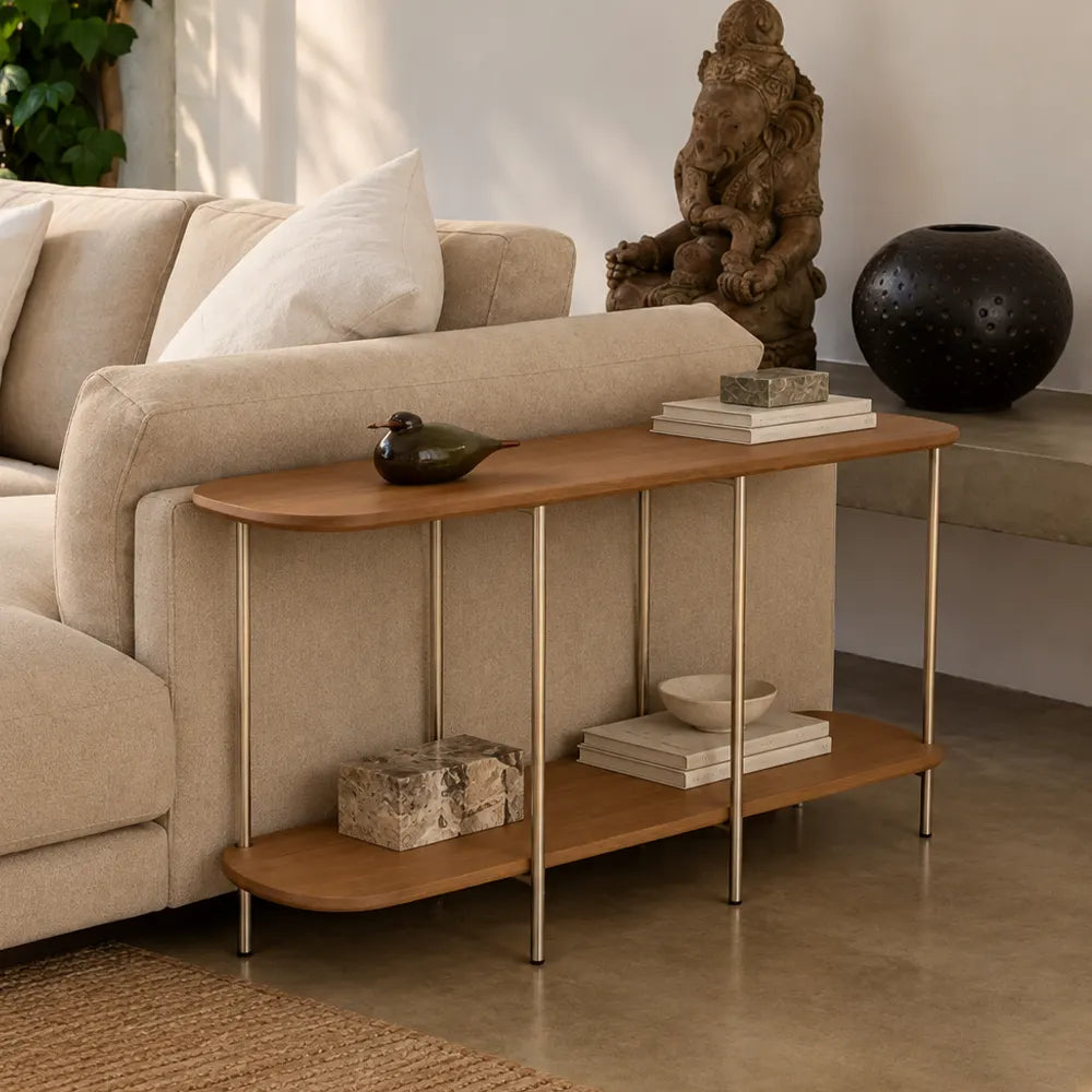 Sofá Table com pés em Metal Biophilia 90 cm - Mel c/ Champanhe