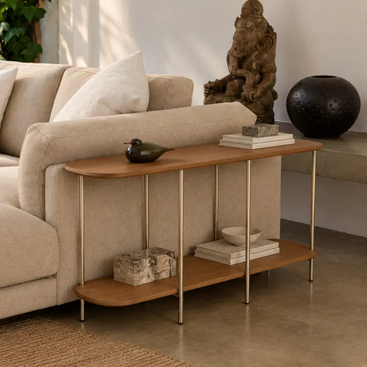 Sofá Table com pés em Metal Biophilia 90 cm - Mel c/ Champanhe