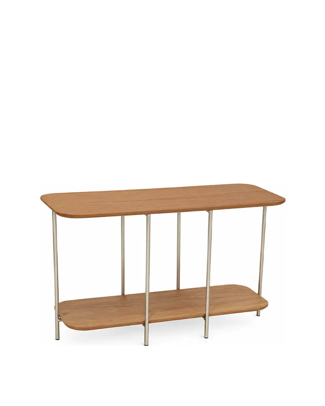 Sofá Table com Tampo em Lâmina de Madeira e pés em Metal Biophilia 90 cm - Mel c/ Champanhe