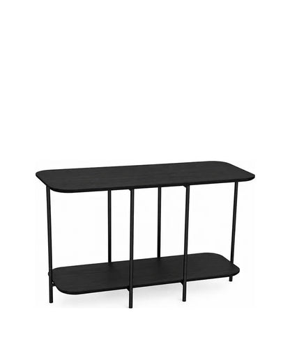 Sofá Table com Tampo em Lâmina de Madeira e pés em Metal Biophilia 90 cm - Preto