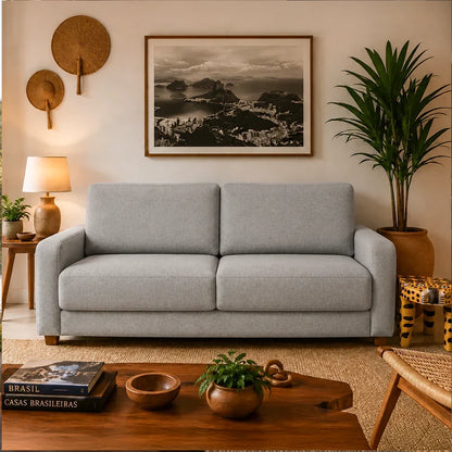 Sofá 3 Lugares Capri 190 cm - Linho Texturizado Cinza c/ Natural