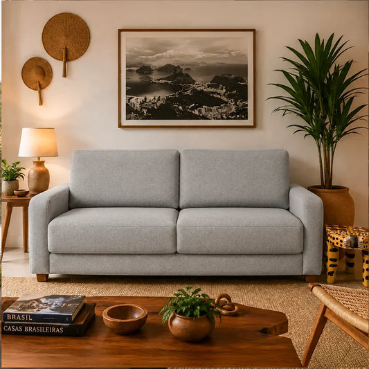 Sofá 3 Lugares Capri 190 cm - Linho Texturizado Cinza c/ Natural