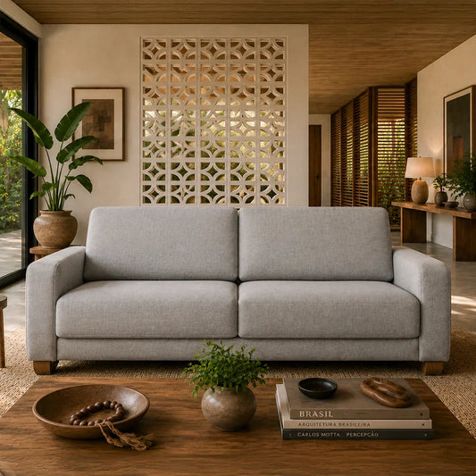 Sofá 4 Lugares Capri 230cm - Linho Texturizado Cinza c/ Natural