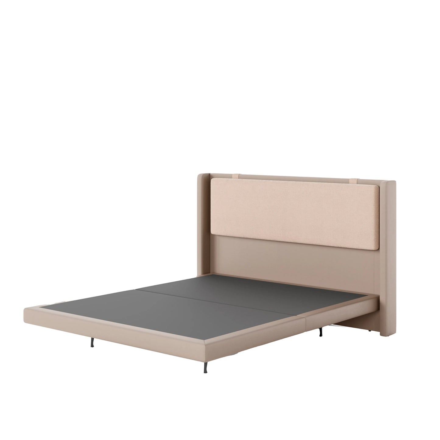 Cama Estofada de Casal Flutuante com Cabeceira Selene - Linho Texturizado Off White c/ PU Fendi