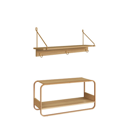 Conjunto Banco 1 Lugar com Prateleira 3 Ganchos Dunna - Mel c/ Dourado