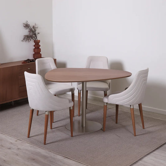 Conjunto de Jantar Mesa Orgânica Kalyx 4 Cadeiras Evelyn - Champanhe c/ Canella - Off White