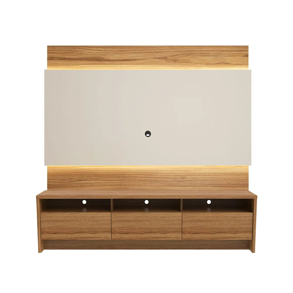 Rack Aspen com Painel New Lincoln para TV até 75” LED 3 Portas 184 cm - Freijó c/ Off White Gloss