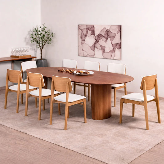 Conjunto de Jantar Mesa Orgânica 8 Cadeiras Gaya - Natural c/ Off White