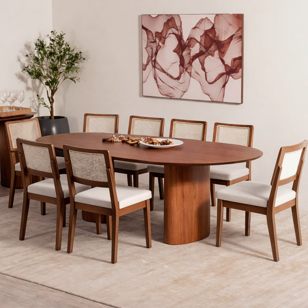 Conjunto de Jantar Mesa Orgânica Gaya 8 Cadeiras Saga - Natural c/ Cru