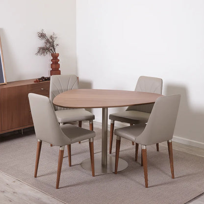 Conjunto de Jantar Mesa Orgânica Kalyx 4 Cadeiras Lara - Champanhe c/ Canella - Fendi