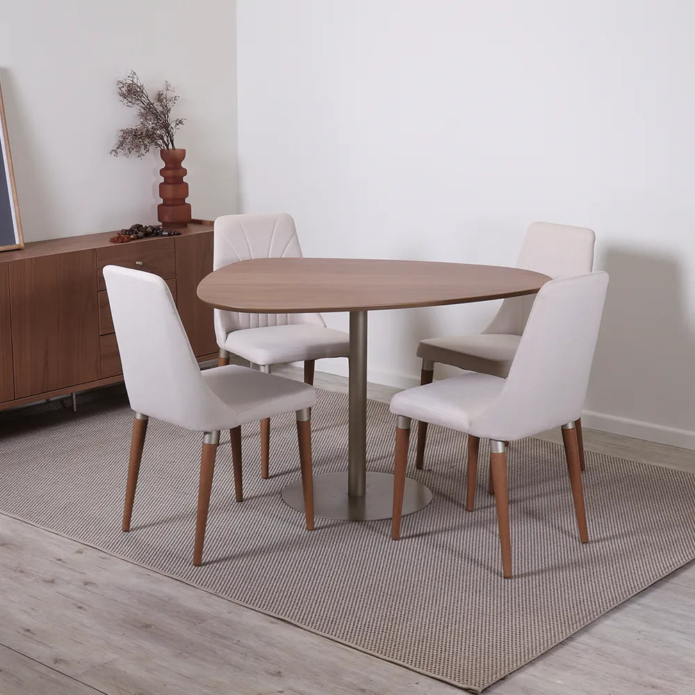 Conjunto de Jantar Mesa Orgânica Kalyx 4 Cadeiras Lara - Champanhe c/ Canella - Off White