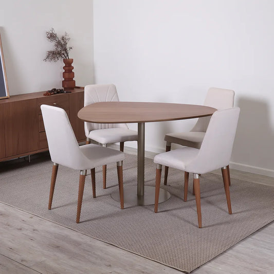 Conjunto de Jantar Mesa Orgânica Kalyx 4 Cadeiras Lara - Champanhe c/ Canella - Off White